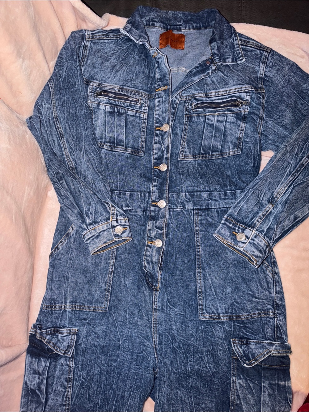 Signature Washed Denim Utility Jumpsuit Jacket - Blue